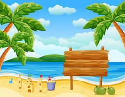 panneau en bois vide dans la scène de la plage