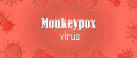bannière vectorielle avec virus de singe microscopique. informer sur la prévention des infections et la propagation des infections virales. le fond publicitaire de l'infection est la variole du singe, les bactéries, les virus.