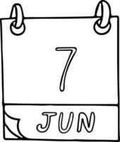 calendrier dessiné à la main dans un style doodle. 7 juin. journée mondiale de la sécurité alimentaire, date. élément de conception. planification, vacances d'affaires vecteur