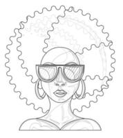 image vectorielle d'une femme à la peau foncée portant des lunettes de soleil et une coiffure luxueuse en plein visage vecteur