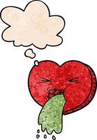 dessin animé amour coeur malade et bulle de pensée dans le style de motif de texture grunge vecteur