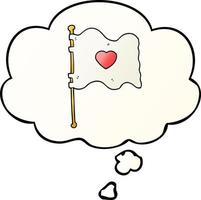 drapeau de dessin animé avec coeur d'amour et bulle de pensée dans un style de dégradé lisse vecteur
