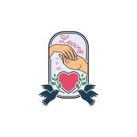 conception de logo vintage mains couple amoureux amour symbole vecteur
