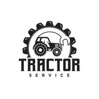 conception de logo de tracteur. service de réparation et d'entretien machine de tracteur avec illustration vectorielle de verrouillage logo vecteur