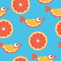 modèle sans couture coloré avec des tranches d'orange et de jolis poissons orange. illustration vectorielle. vecteur