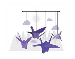 les oiseaux en origami commencent à voler dans un espace clos vecteur