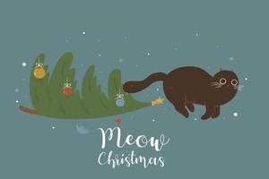 sapin de noël et chat mignon. vecteur