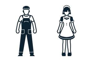 technicien, ouvrier, femme de chambre, uniforme et icônes de personnes vecteur