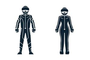 motocycliste, joueur de sport, personnes et icônes de vêtements avec fond blanc vecteur