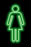 un simple symbole stylisé d'une femme. signe féminin. contour néon vert sur fond noir. signer les toilettes des femmes. vecteur