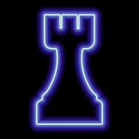 Tour d'échecs contour bleu néon sur fond noir vecteur