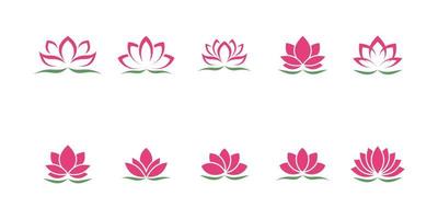 ensemble de fleurs de lotus. symbole ou icône de lotus pour salon de spa, cours de yoga ou industrie du bien-être vecteur