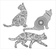 conception d'illustration vectorielle de coloriage de mandala de chat mignon. vecteur