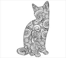 conception d'illustration vectorielle de coloriage de mandala de chat mignon. vecteur