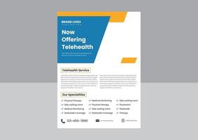 conception d'affiche de dépliant de services de télémédecine de télésanté. service de télésanté à partir de la conception de dépliants à domicile. dépliant disponible sur le service de télémédecine. vecteur