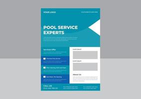 modèle de flyer de services de nettoyage de piscine, conception de dépliant d'affiche de service d'entretien de piscine, conception de flyer de service de nettoyage de piscine vecteur