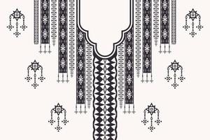 broderie de cou ethnique aztèque motif de couleur noir et blanc motif géométrique en forme de triangle. mode d'art tribal pour les chemises. vecteur