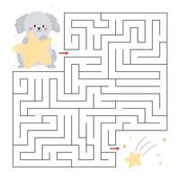 labyrinthe éducatif pour les enfants d'âge préscolaire. chien de dessin animé mignon avec des étoiles. jeu de labyrinthe. aider le chiot à trouver l'étoile filante. illustration vectorielle. vecteur