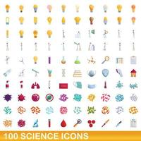 Ensemble de 100 icônes scientifiques, style dessin animé vecteur