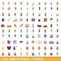 Ensemble de 100 icônes universelles, style dessin animé vecteur