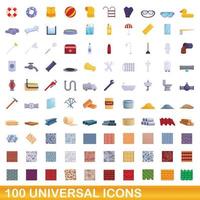 Ensemble de 100 icônes universelles, style dessin animé vecteur