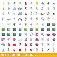 Ensemble de 100 icônes scientifiques, style dessin animé vecteur