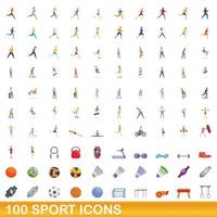 Ensemble de 100 icônes de sport, style cartoon vecteur