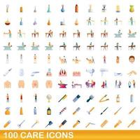 Ensemble de 100 icônes de soins, style cartoon vecteur