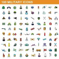 Ensemble de 100 icônes militaires, style dessin animé vecteur