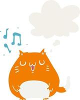 dessin animé chat chantant et bulle de pensée dans un style rétro vecteur
