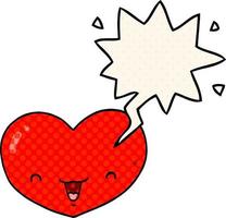 personnage de coeur d'amour de dessin animé et bulle de dialogue dans le style de la bande dessinée vecteur