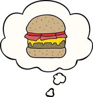 burger de dessin animé et bulle de pensée vecteur