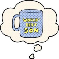 tasse du meilleur fils du monde et bulle de pensée dans le style de la bande dessinée vecteur