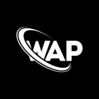 wap logo. wap lettre. création de logo de lettre wap. initiales logo wap liées avec un cercle et un logo monogramme majuscule. typographie wap pour la technologie, les affaires et la marque immobilière. vecteur