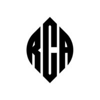 création de logo de lettre de cercle rca avec forme de cercle et d'ellipse. lettres d'ellipse rca avec style typographique. les trois initiales forment un logo circulaire. emblème de cercle rca vecteur de marque de lettre de monogramme abstrait.