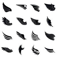 jeu d'icônes d'ailes, style simple noir vecteur