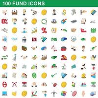 Ensemble de 100 icônes de fonds, style cartoon vecteur