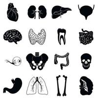 organes internes icônes simples noires vecteur