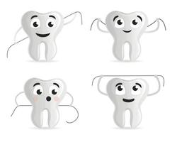 ensemble d'icônes de soie dentaire, style dessin animé vecteur