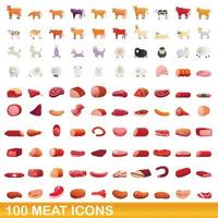 Ensemble de 100 icônes de viande, style dessin animé vecteur