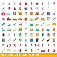 Ensemble de 100 icônes universelles, style dessin animé vecteur