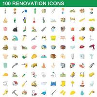 Ensemble de 100 icônes de rénovation, style dessin animé vecteur