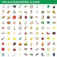 Ensemble de 100 icônes d'accessoires, style dessin animé vecteur