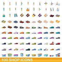 Ensemble de 100 icônes de magasin, style dessin animé vecteur