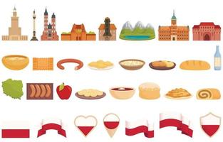 les icônes de pologne définissent le vecteur de dessin animé. pays de la nourriture