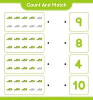 comptez et faites correspondre, comptez le nombre de baskets et faites correspondre les bons numéros. jeu éducatif pour enfants, feuille de calcul imprimable, illustration vectorielle vecteur