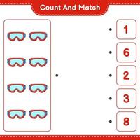 compter et faire correspondre, compter le nombre de lunettes et faire correspondre les bons numéros. jeu éducatif pour enfants, feuille de calcul imprimable, illustration vectorielle vecteur