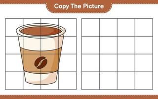 copiez l'image, copiez l'image de la tasse de café en utilisant les lignes de la grille. jeu éducatif pour enfants, feuille de calcul imprimable, illustration vectorielle vecteur