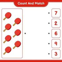 comptez et faites correspondre, comptez le nombre de raquettes de ping-pong et faites correspondre les bons numéros. jeu éducatif pour enfants, feuille de calcul imprimable, illustration vectorielle vecteur