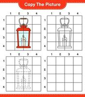 copiez l'image, copiez l'image de la lanterne en utilisant les lignes de la grille. jeu éducatif pour enfants, feuille de calcul imprimable, illustration vectorielle vecteur